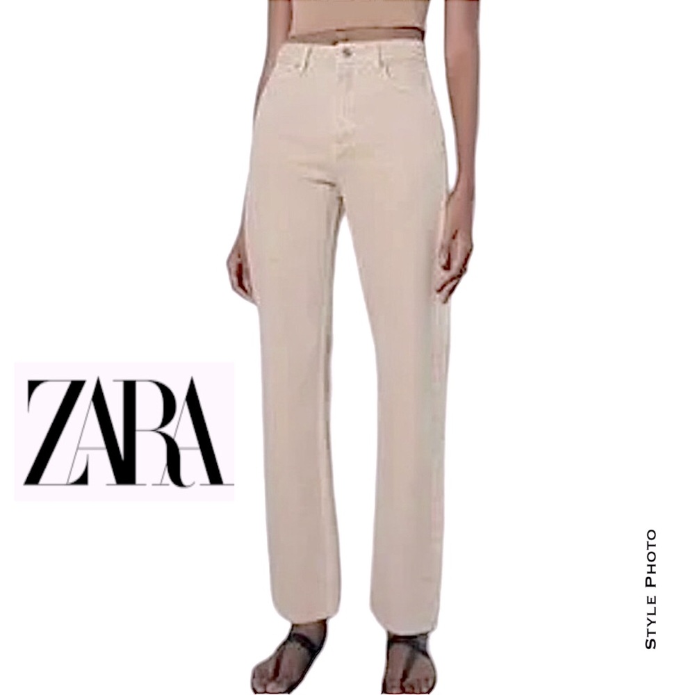 Zara Women's Cream High Rise 100% Cotton Jeans (8) - Picture 15 of 16